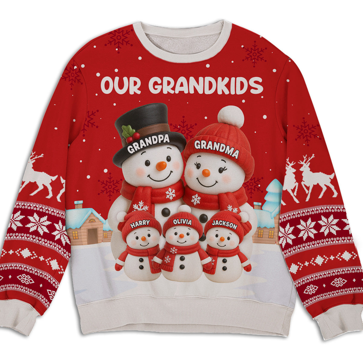 Custom Our Grandkids Snowman Printed Sweatshirt, Cute Winter Grandparent Gift for Proud Nana and Papa, Heartwarming Christmas Surprise