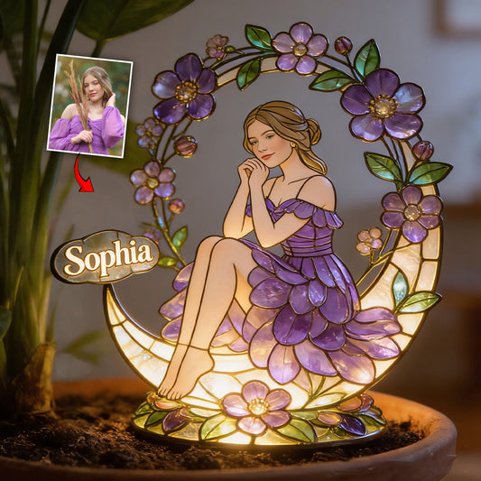 Custom From Photo - Personalized Birth Month Flower Garden Solar Light