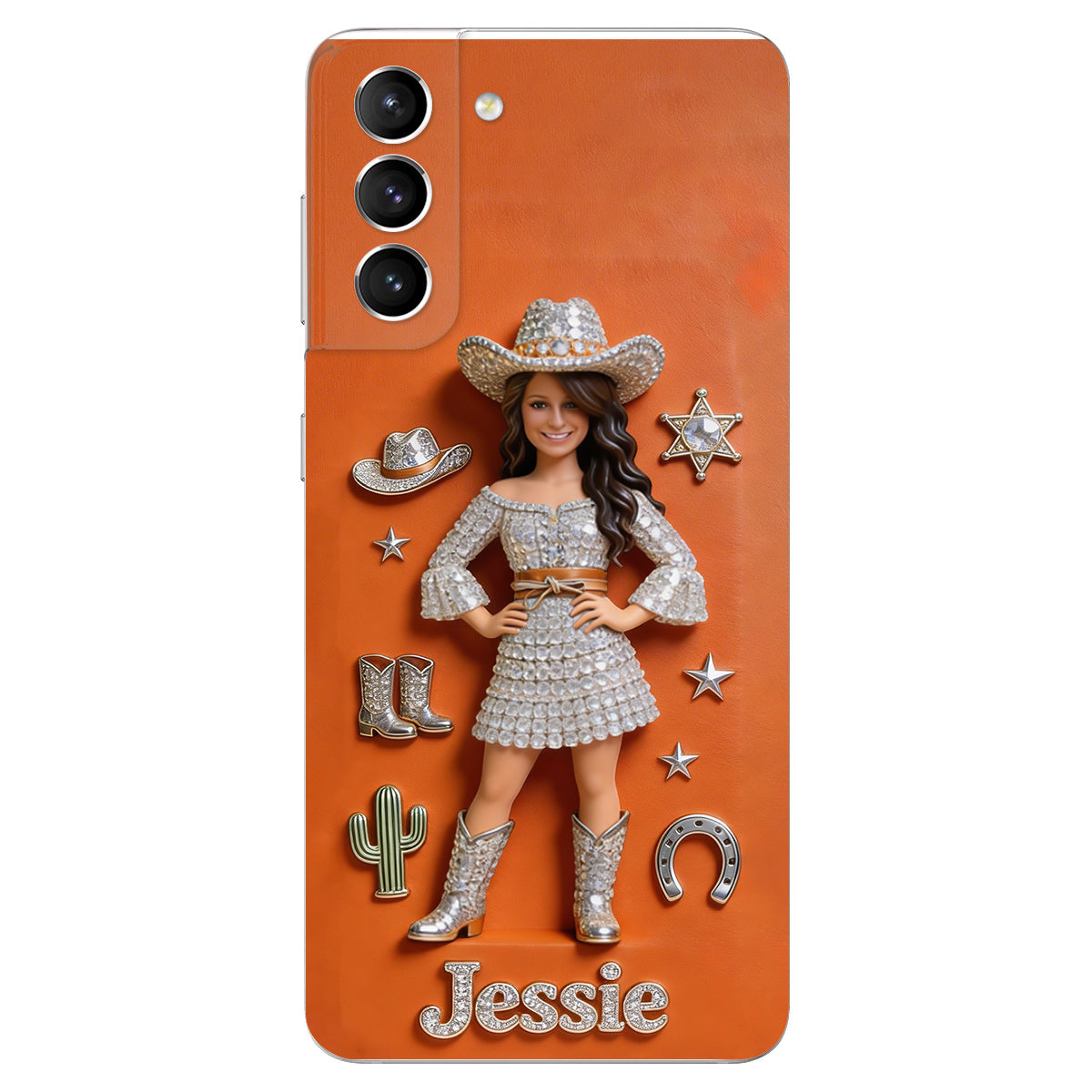 Cowgirl Spirit - Personalized Cowgirl 3D Embossed Leather Phone Case