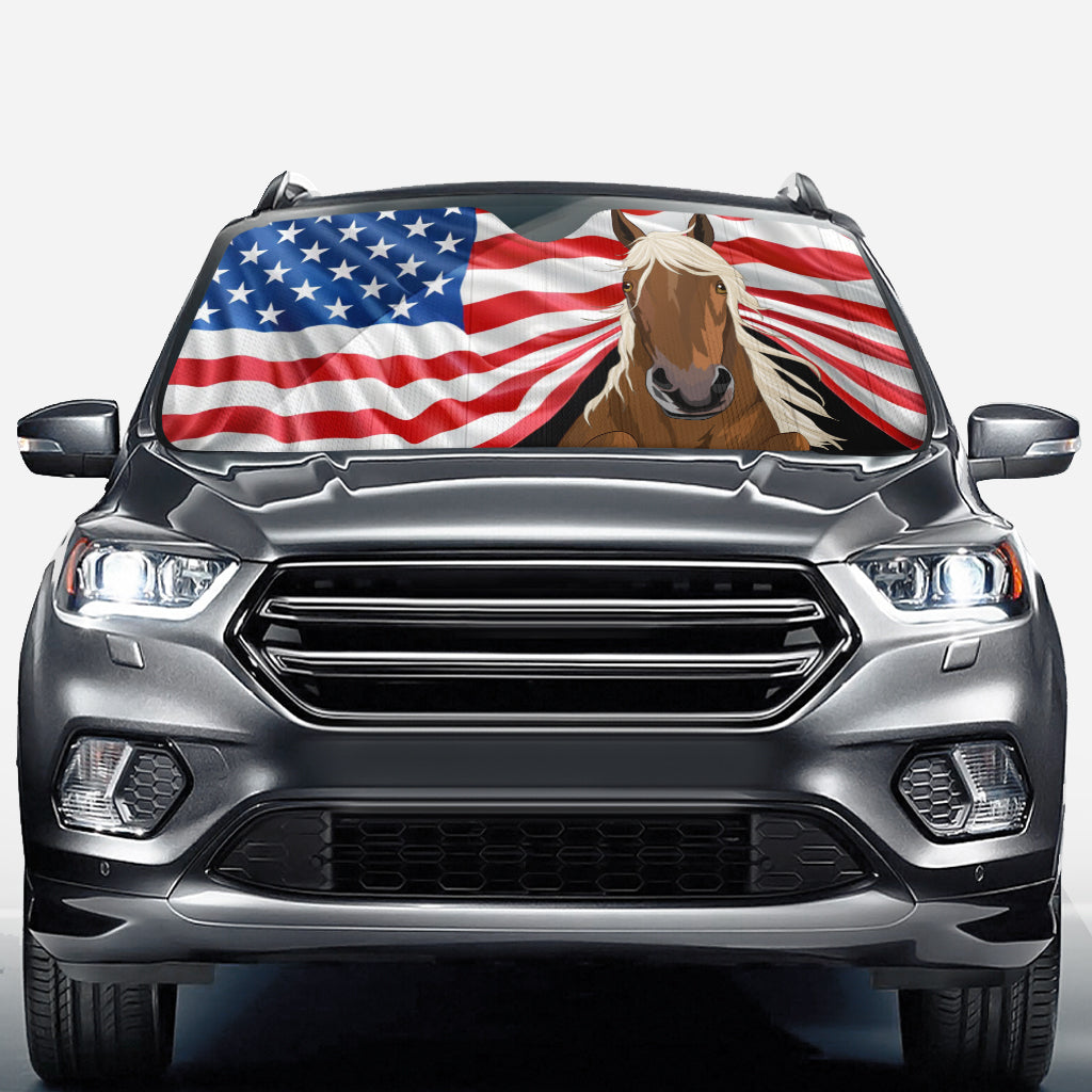 Funny Horse Independence Day - Personalized Horse Car Sunshade