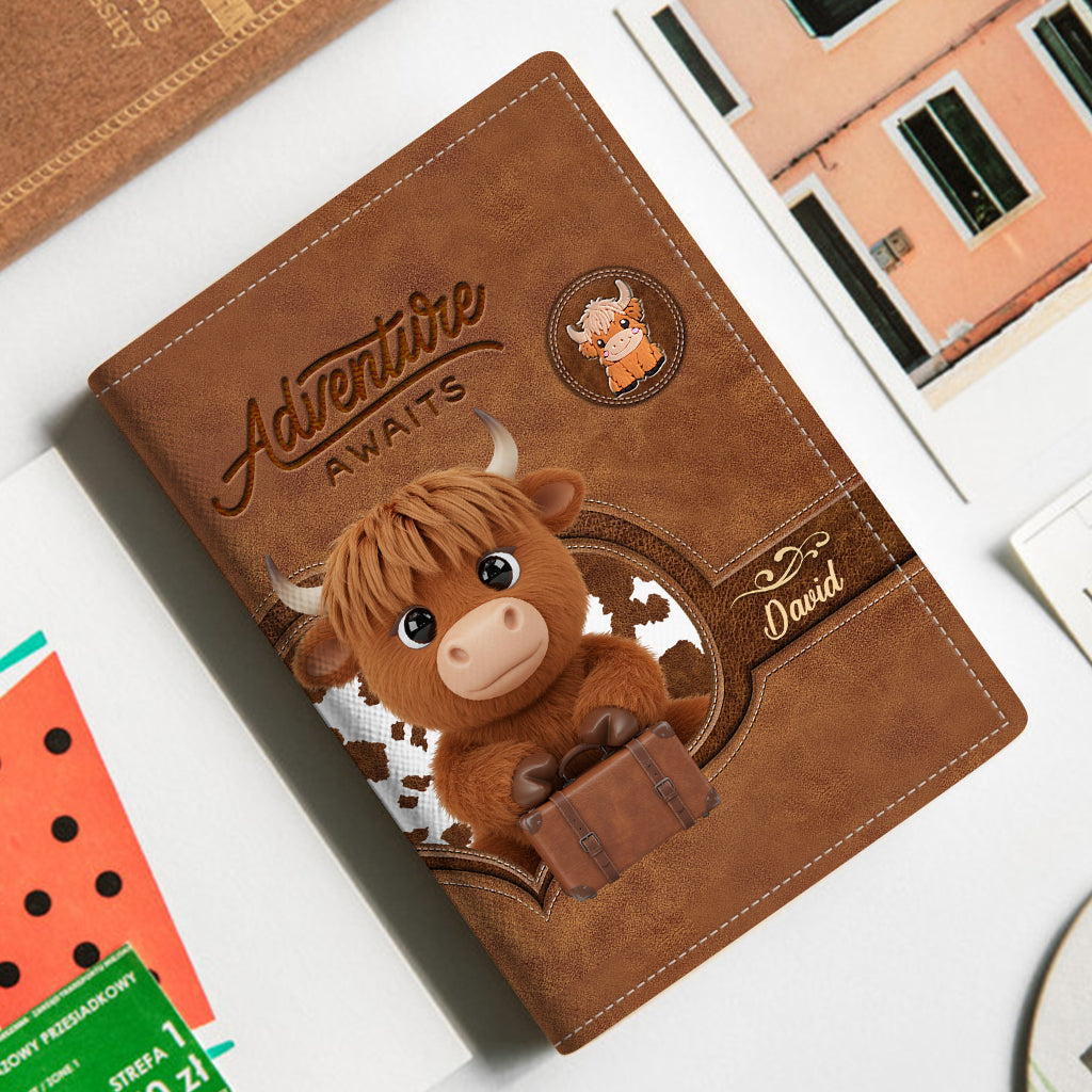 Adventure Awaits - Personalized Highland Cow Passport Holder