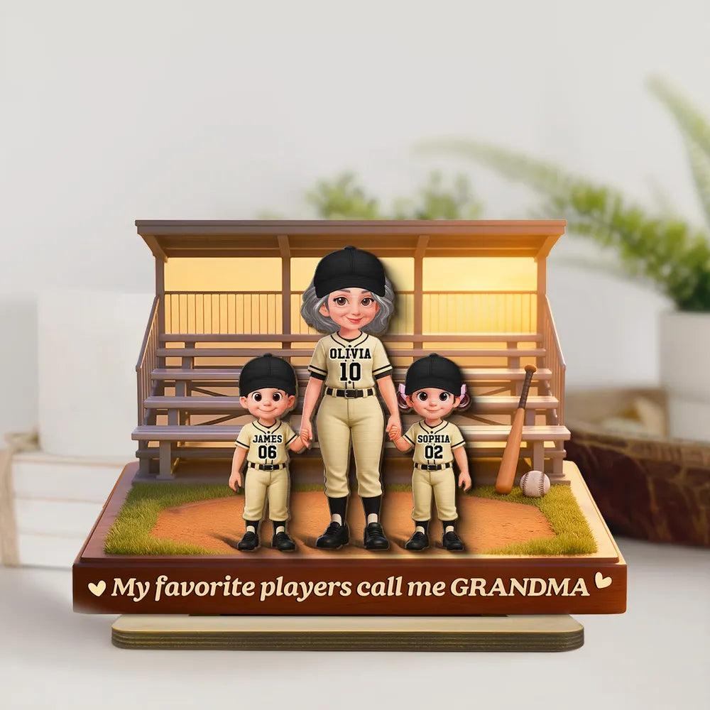 Personalized 2-Layer Wooden Plaque Baseball Bleachers Grandma With Grandkids Keepsake Decor, Unique Gift for Grandma
