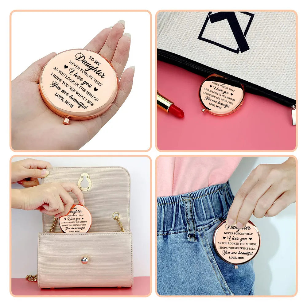 To My Daughter You Are Beautiful Personalized Metal Compact Mirror, Sweet Everyday Reminder, Unique Gift