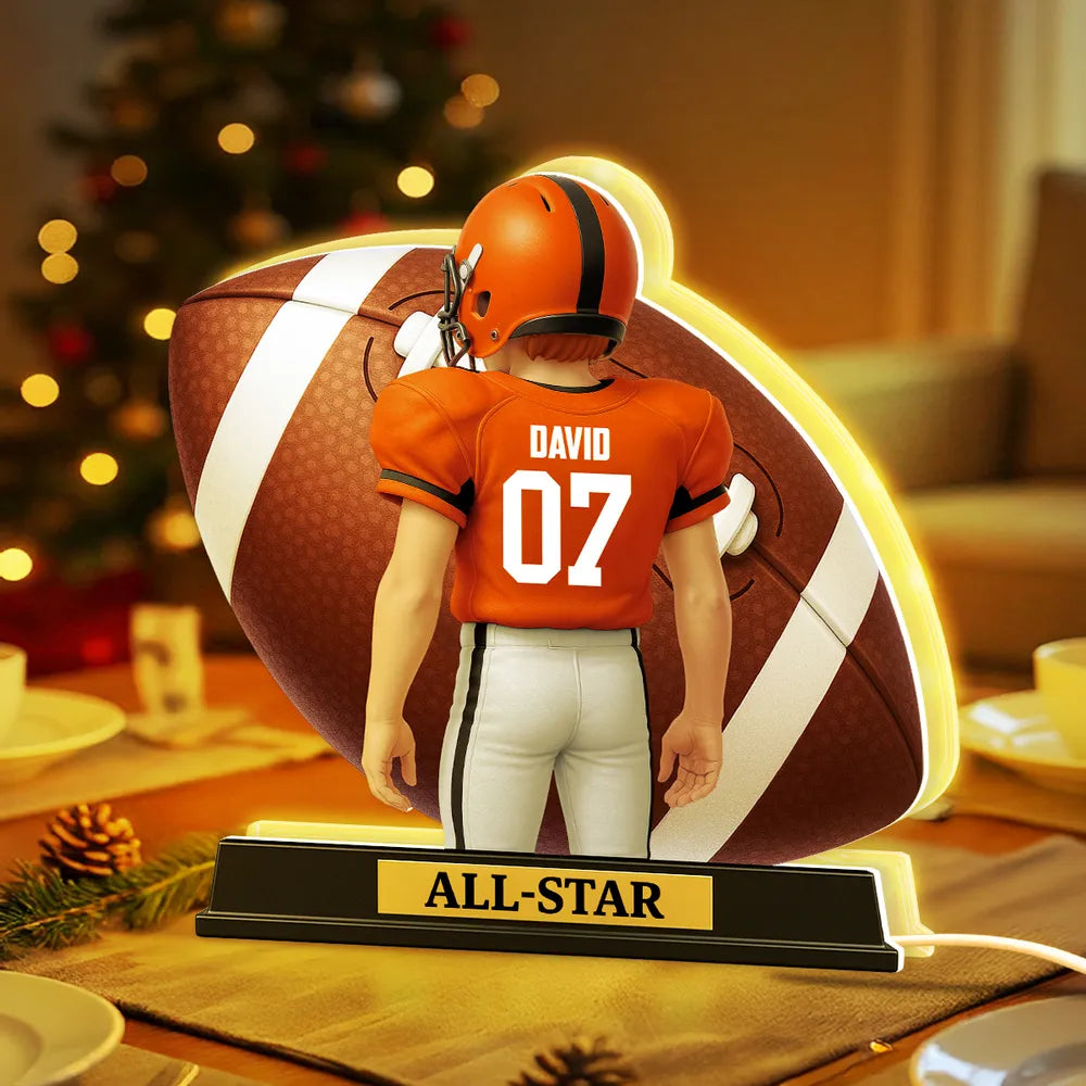 Personalized Acrylic Light Box for Football Player – Custom All-Star Design, Stadium Glow, Unique Gift for Sports Fans
