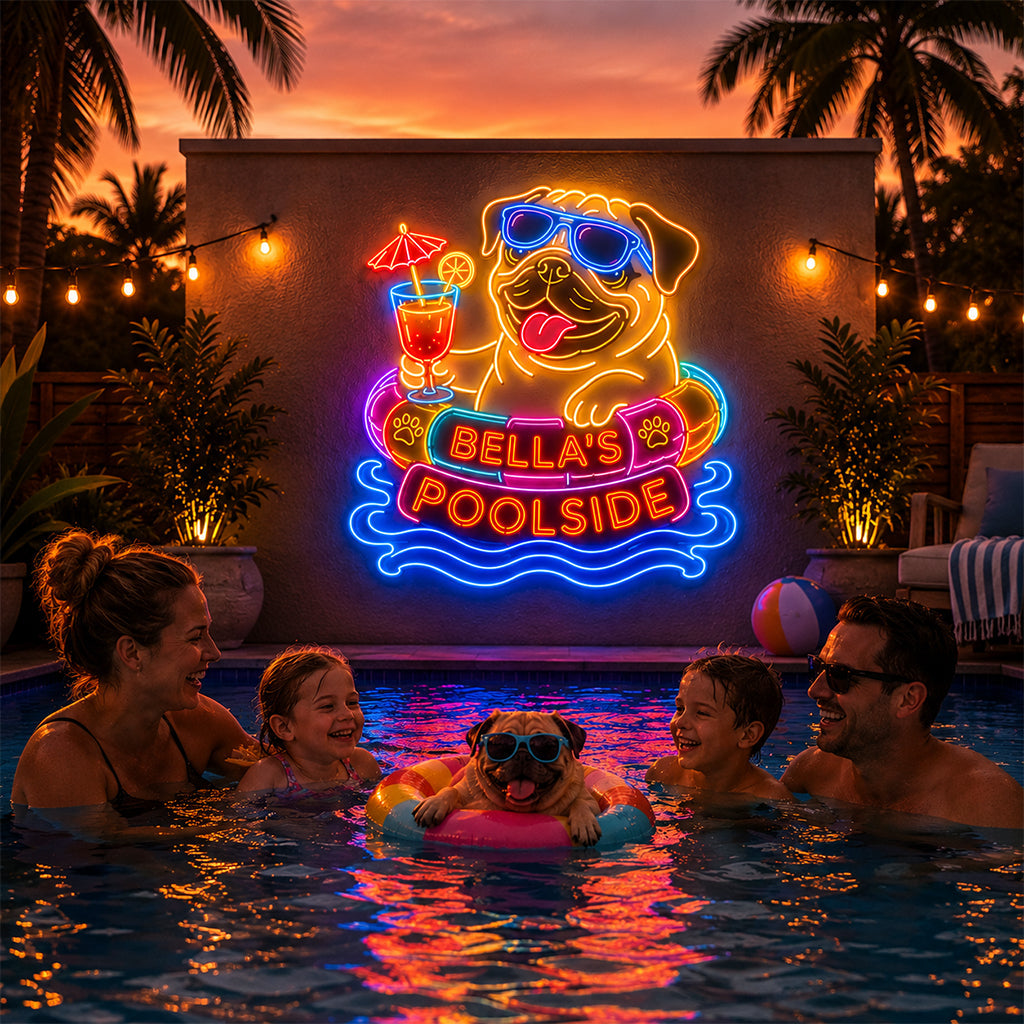 Funny Pet Poolside - Personalized Dog Neon LED Light Sign
