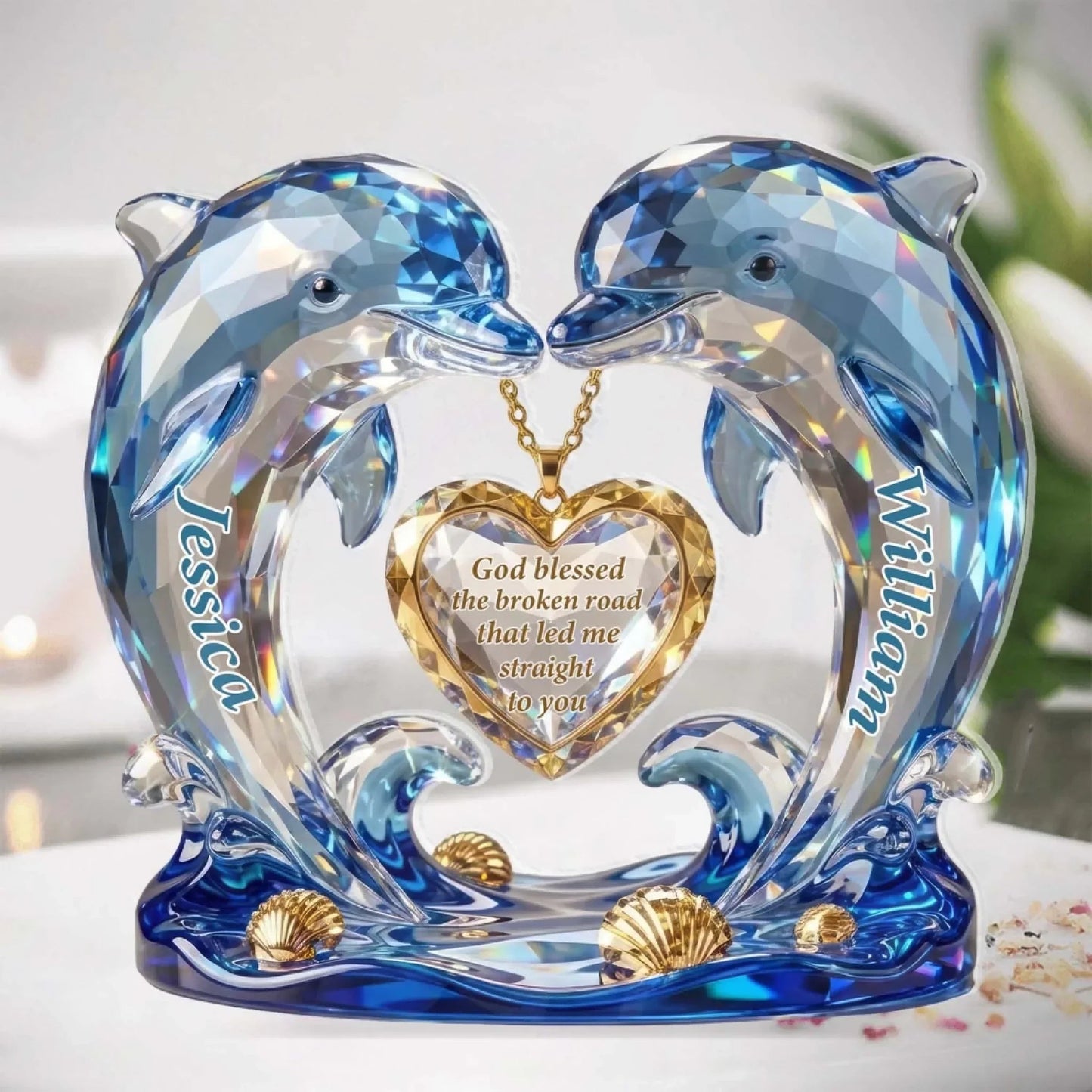 Personalized Dolphin Couple Shaped Acrylic Block Plaque with Heart Quote, Romantic Shelf Decor, Unique Gift for Couples