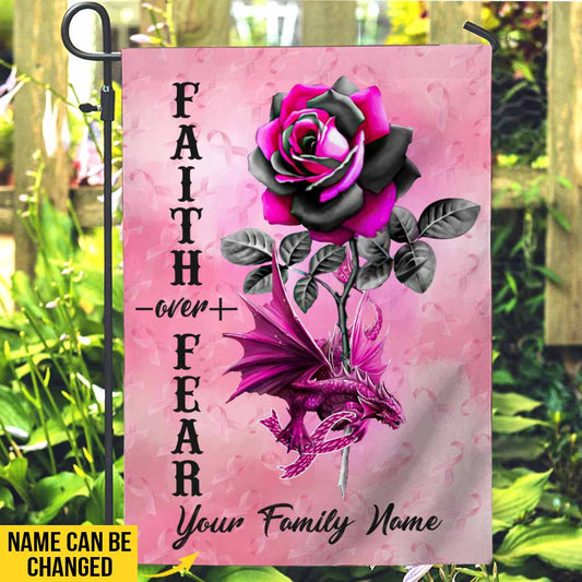 Faith Over Fear Dragon Pink Ribbon - Breast Cancer Awareness Personalized Garden Flag