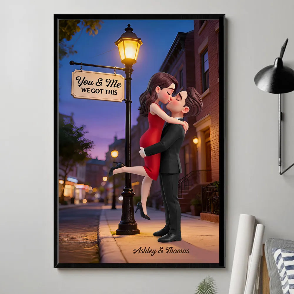 You & Me We Got This Street Lamp Couple Hug Poster, Personalized Modern Wall Decor, Sweet Gift for Couple