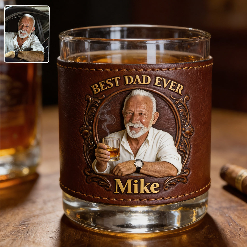Cool Dad Club - Personalized Father Whiskey Glass With Leather Holder