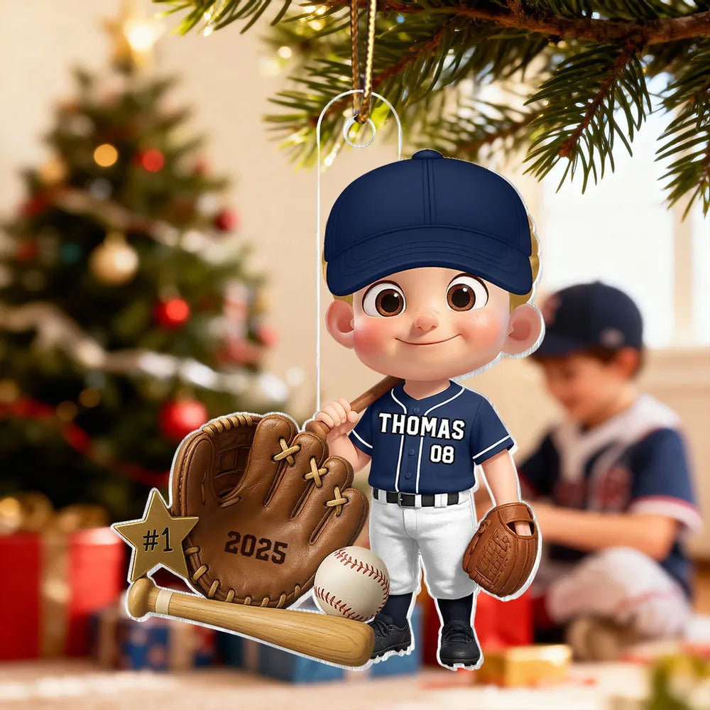 Custom Baseball Player Acrylic Ornament – Perfect Christmas Gift to Celebrate Kids' Passion for Sports