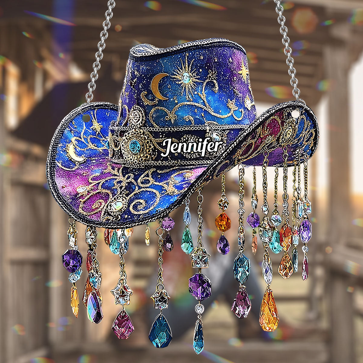 Beautiful Cowboy Hat - Personalized Cowgirl Window Hanging Suncatcher Ornament