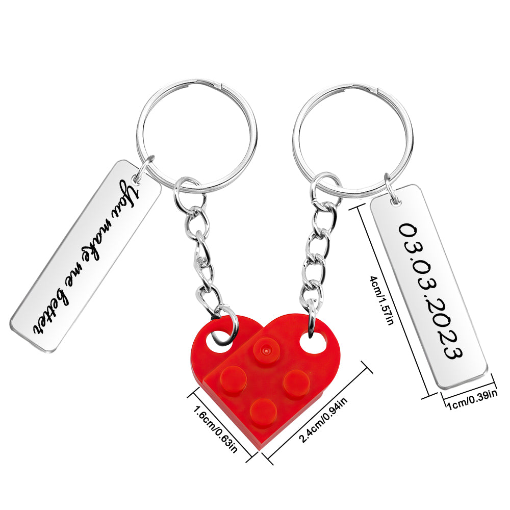 Heart Brick Matching Keychain - Gift For Girlfriend, Wife, Boyfriend, Husband - Personalized Couple Keychain