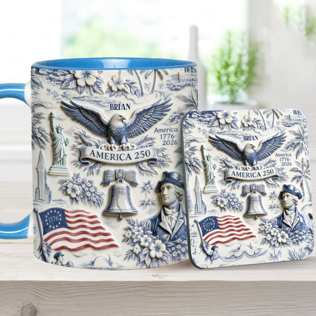 250 Years of America 1776–2026 Vintage Patriotic - Personalized Independence Day/ 4th of July Accent Mug & Coaster