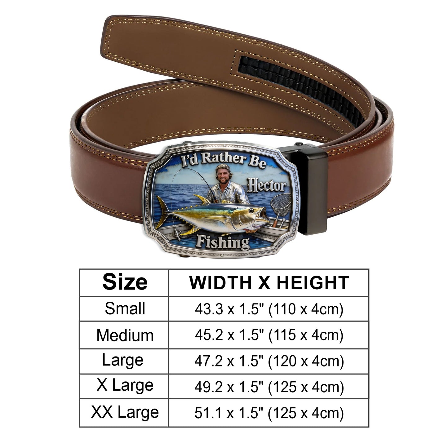 I'd Rather Be Fishing - Personalized Fishing Leather Belt With Shaped Buckle