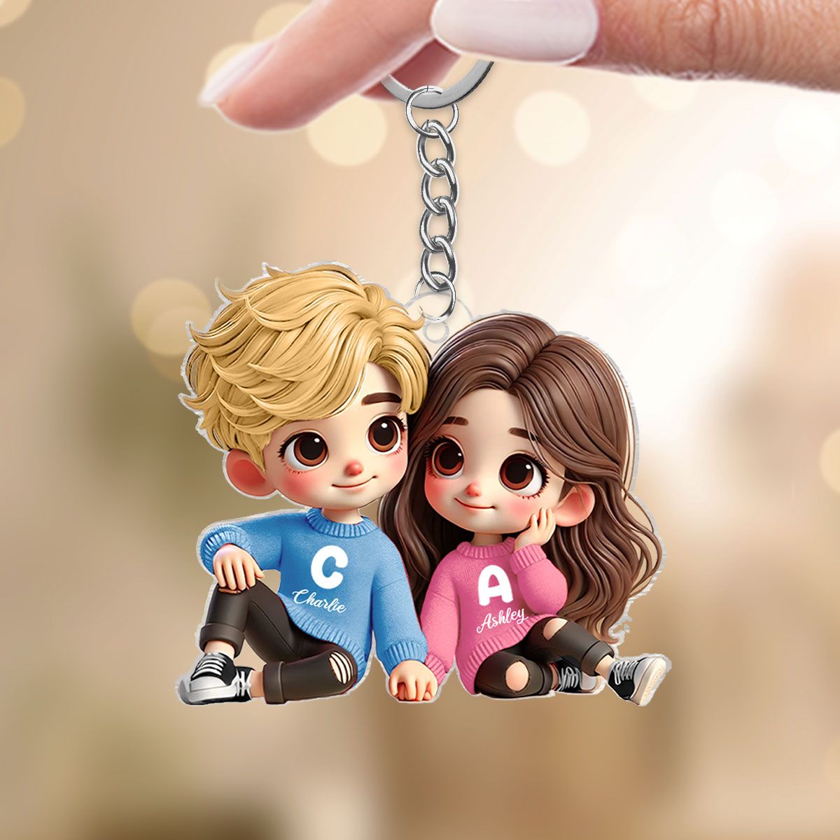 Personalized Cartoon Couple Acrylic Keychain, Creative Keepsake Gift for Anniversaries
