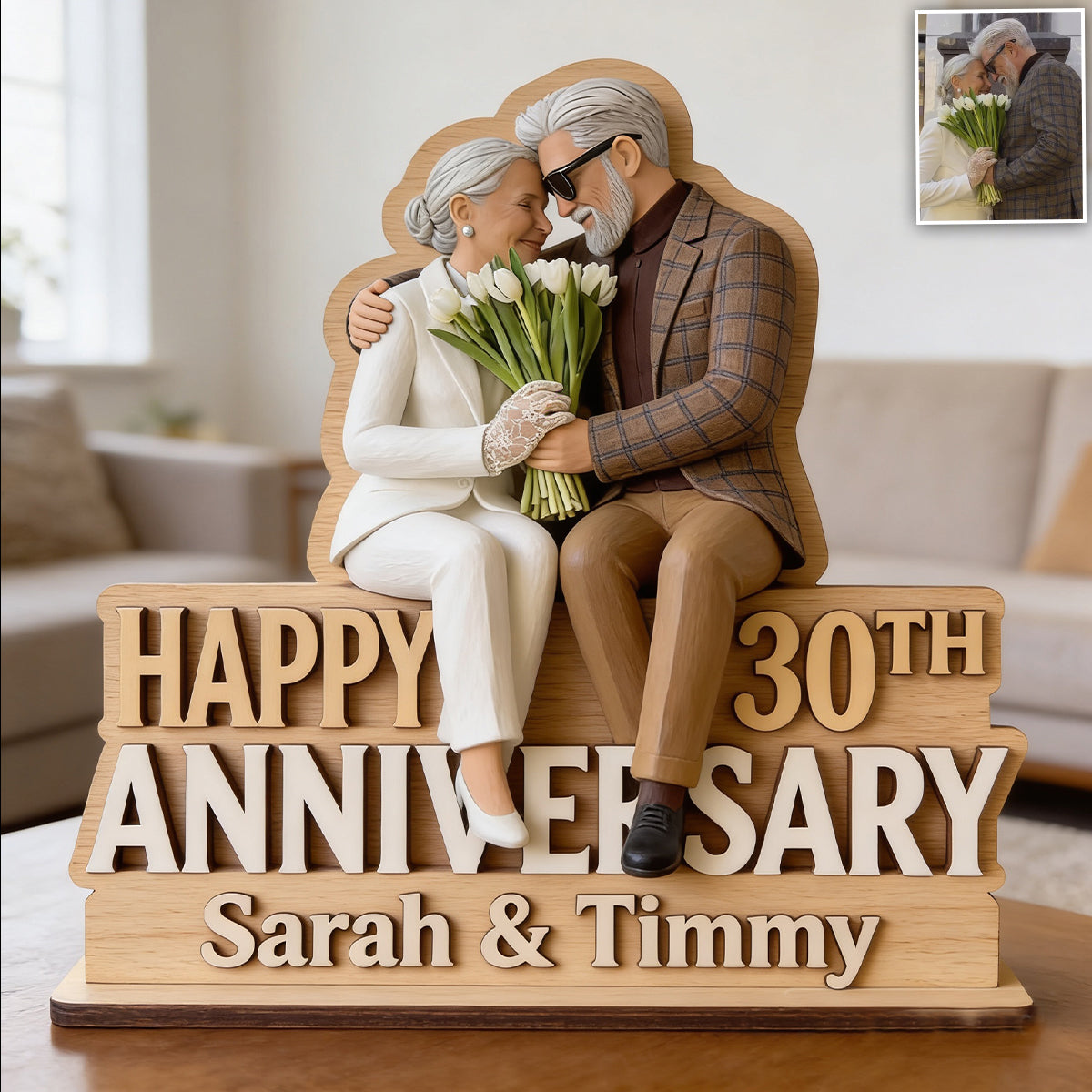 Anniversary Gift - Personalized Couple 2 Layered Big Freestanding
