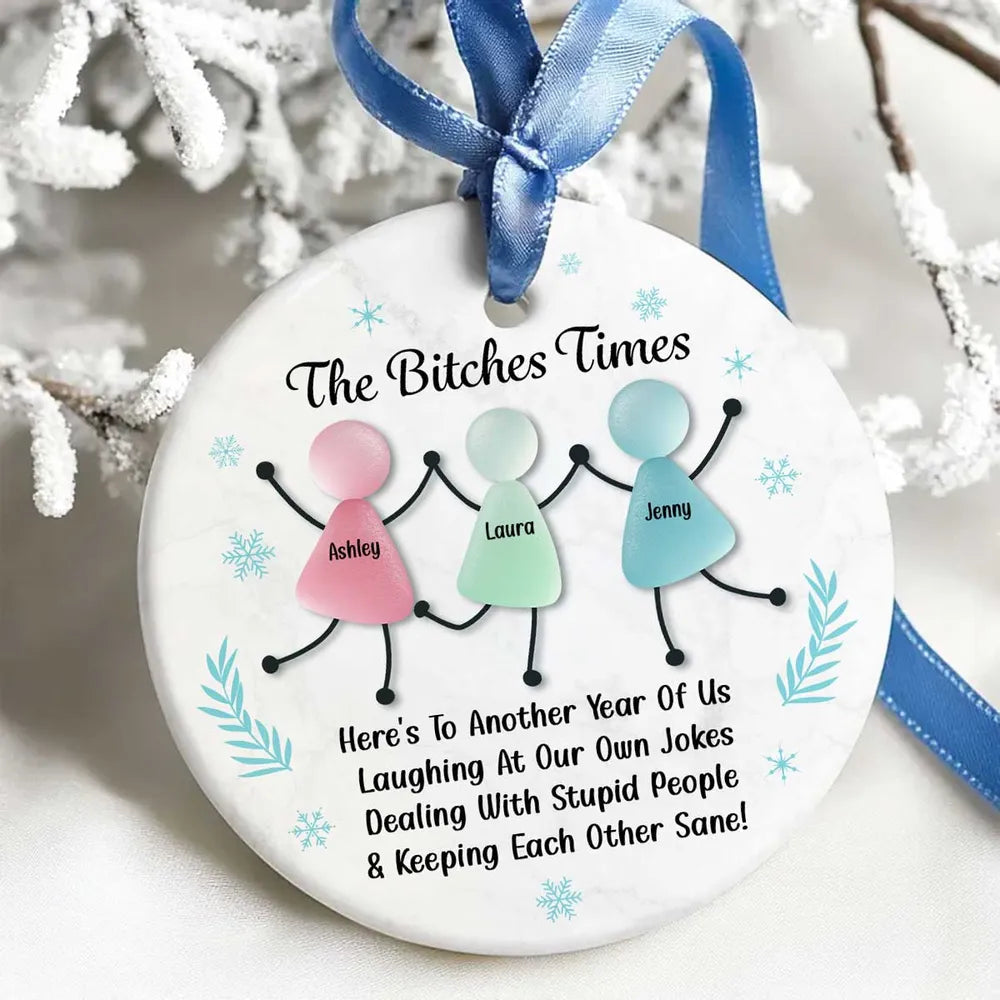 Personalized Sea Glass Best Friends Ornament, Funny Christmas Gift for Women, Custom Names, Snowflake Design, Holiday Keepsake