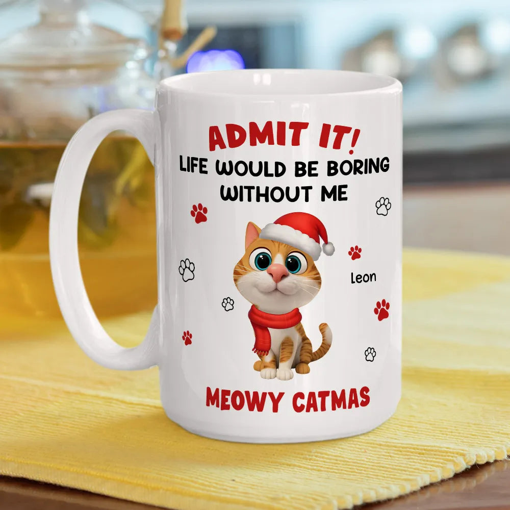 Cartoon Cat Mug, Customizable Festive Design for Christmas, Playful Holiday Cheer, a Unique Gift for Cat Lovers
