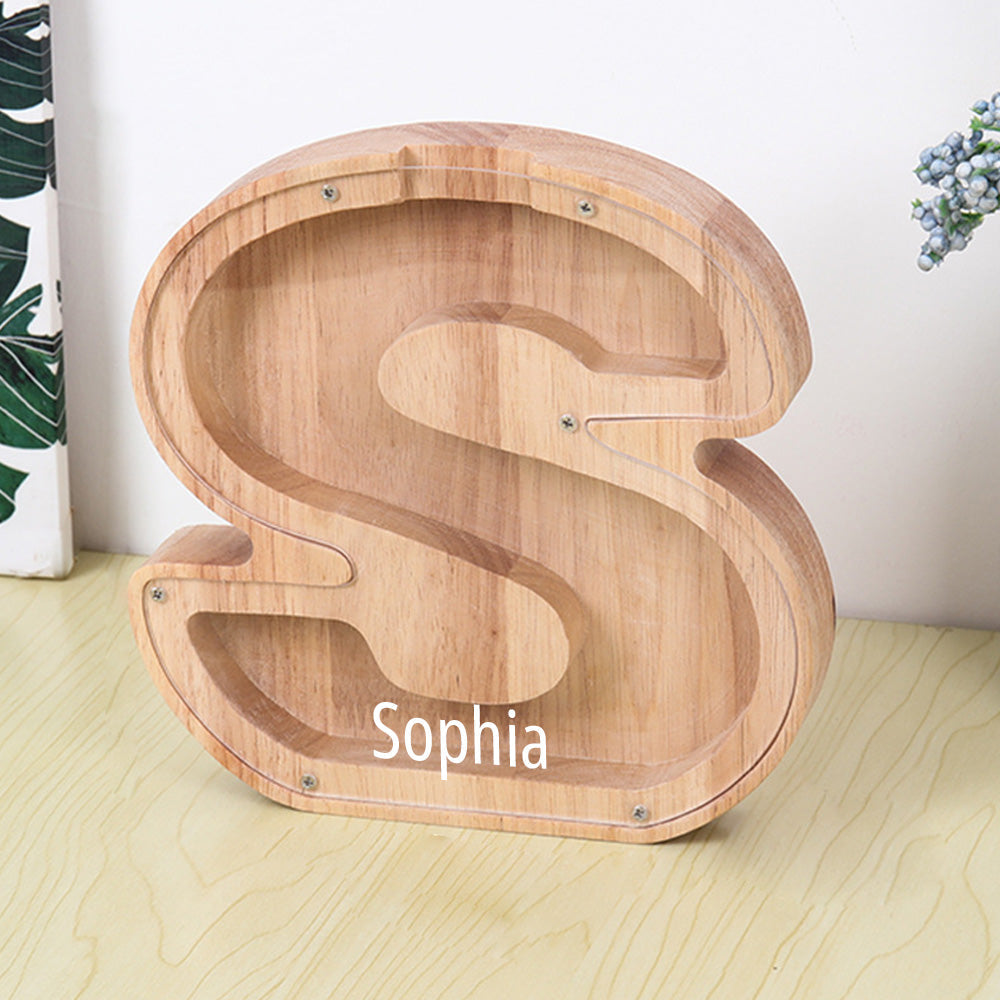 Custom Initial And Name - Personalized Letter And Name Light Wooden Piggy Bank