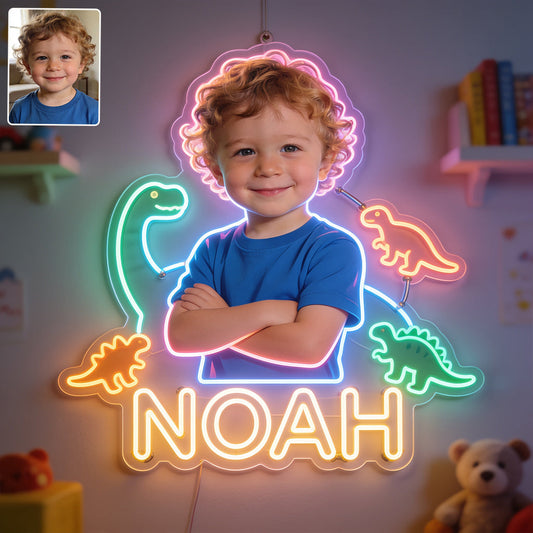 Any Photo Any Theme - Dinosaur, Astronaut, Construction,.... - Personalized Kid Neon LED Light Sign