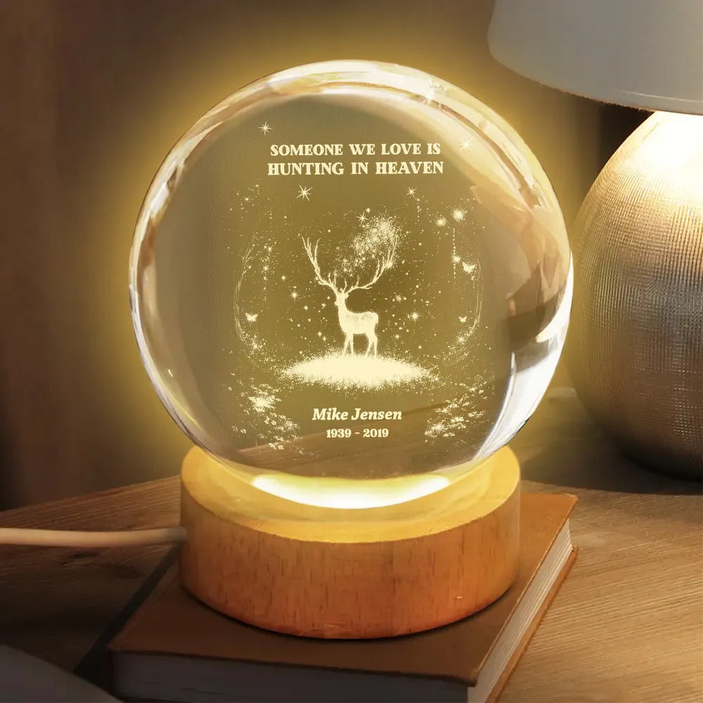 Personalized Crystal Ball LED Night Light Gone Hunting in Heaven Memorial Night Light, Unique Remembrance Gift