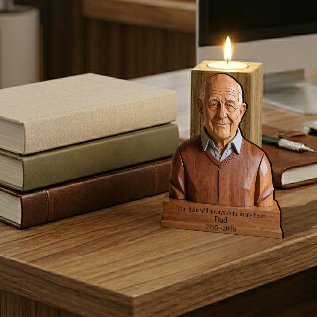 In Loving Memory - Personalized Memorial Custom Shape Wooden Candle Holder