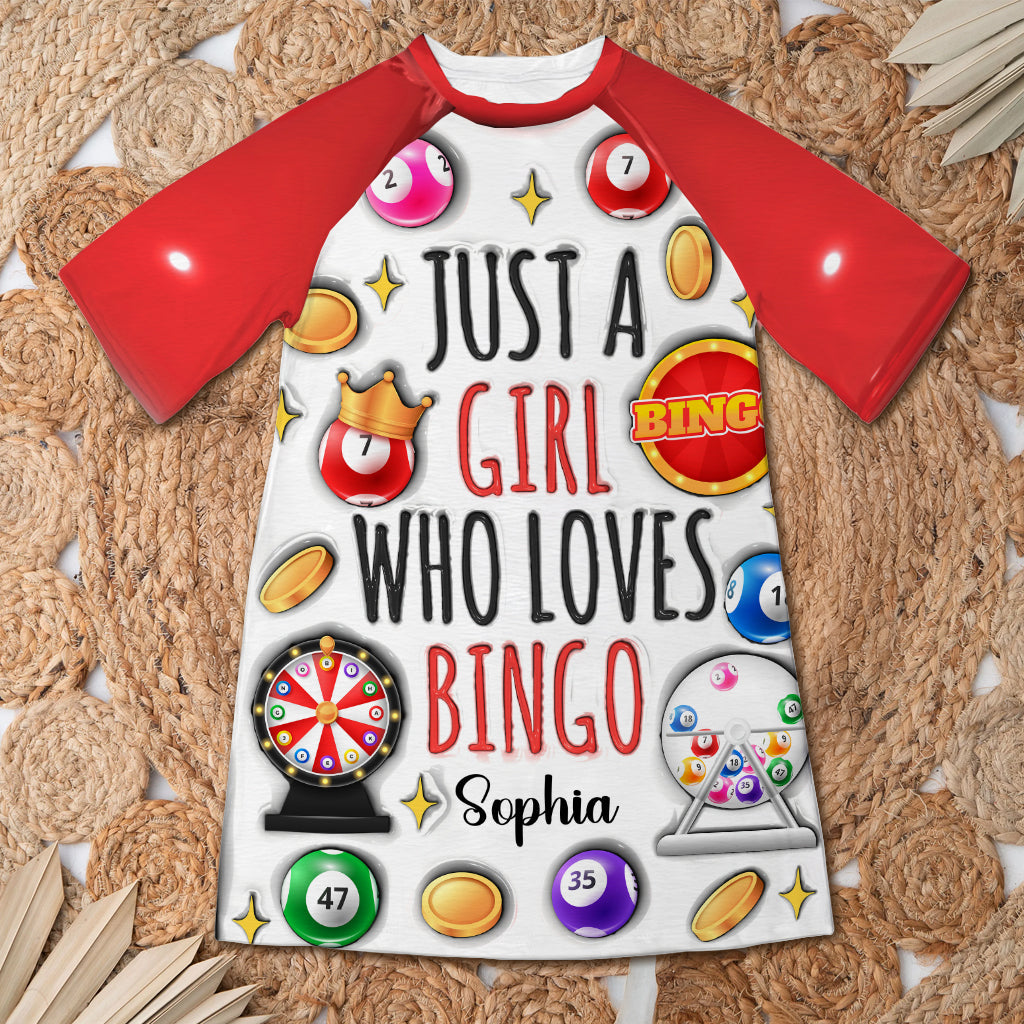 Just A Girl Who Love Bingos - Personalized Bingo Player Sleep T-shirt Dress