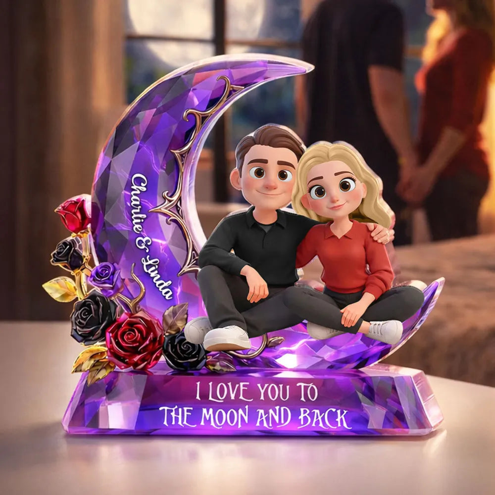 Personalized Shaped Acrylic Block Plaque Moon Couple Decor 'I Love You to the Moon and Back' Unique Romantic Gift
