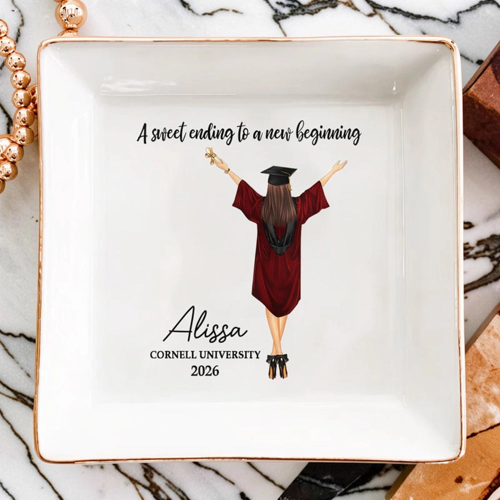 Personalized Graduation Jewelry Dish, Custom Keepsake Vanity Decor, A Sweet Ending To A New Beginning, Unique Gift