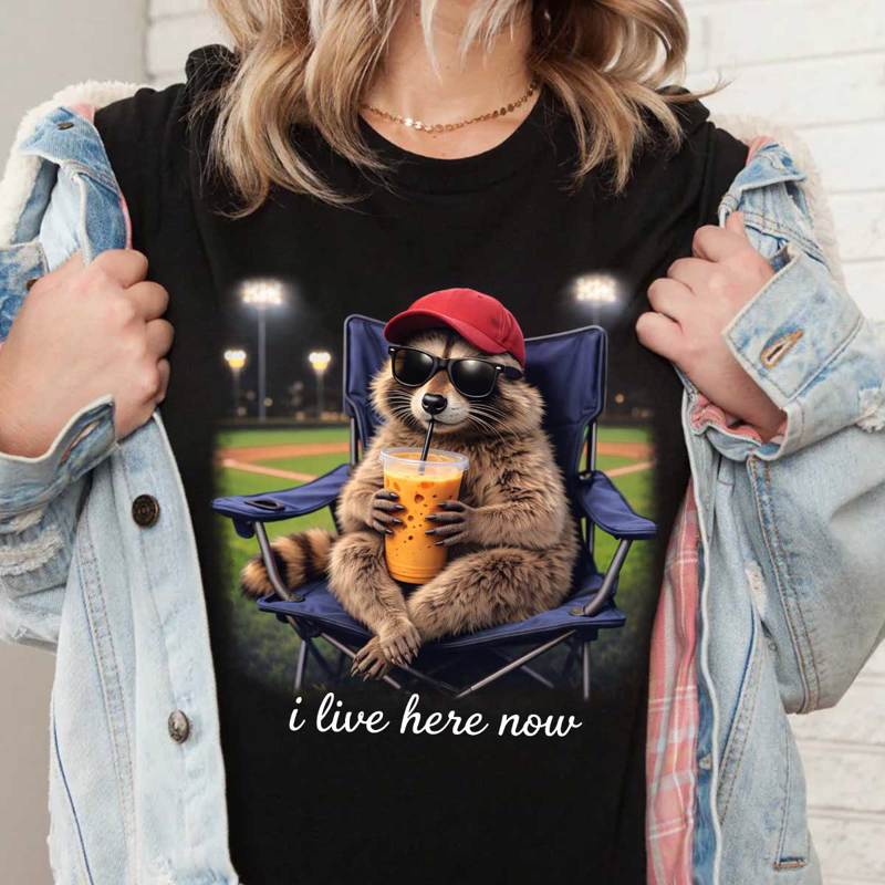 Personalized Classic Tee Chill Raccoon in Sunglasses at the Ballpark 'i live here now' Cute Everyday Gift