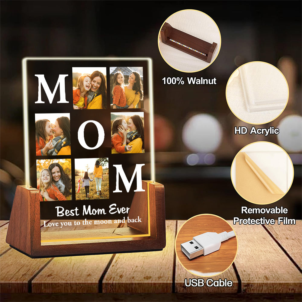 Personalized Best Mom Ever LED Light Frame Photo Collage, Cozy Soft Glow Bedside Decor, Unique Gift for Mom