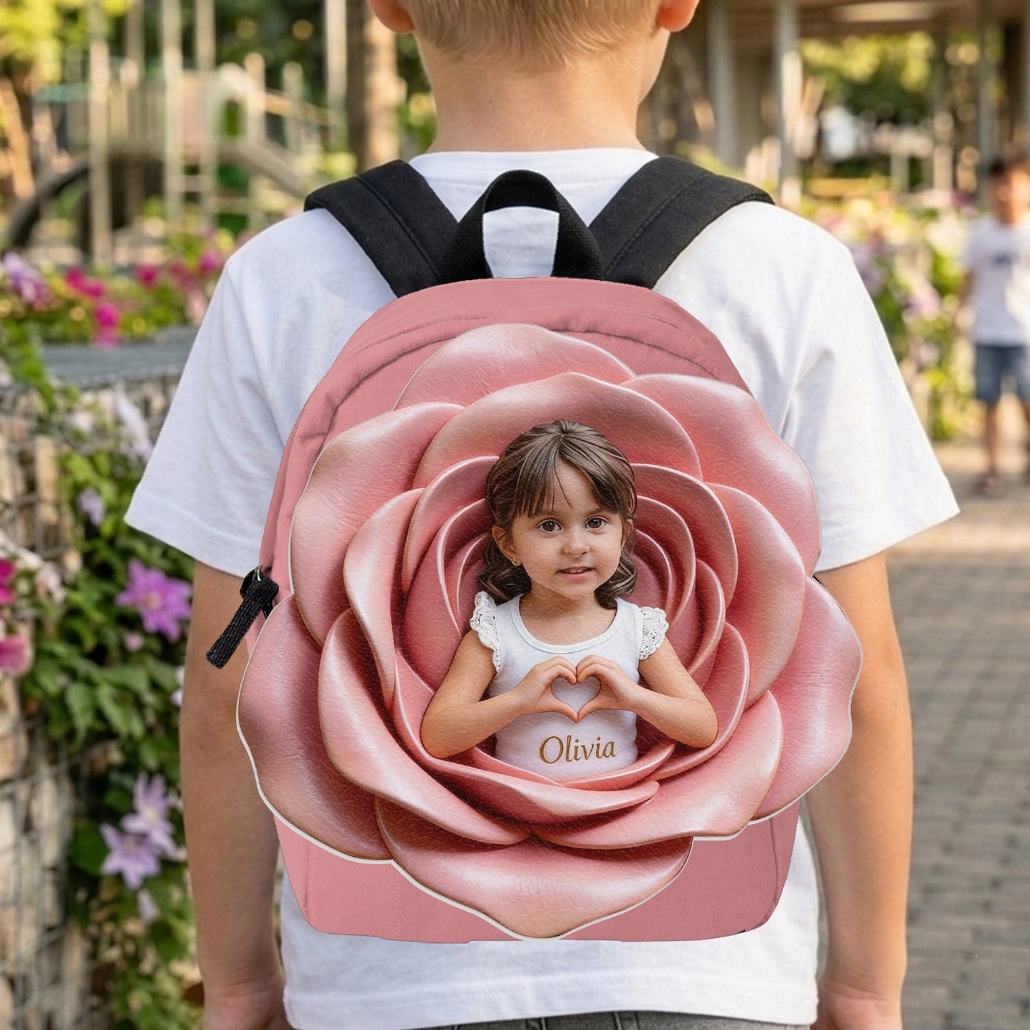 Custom From Photo And Flower - Personalized Kid Changeable Leather Patch Backpack