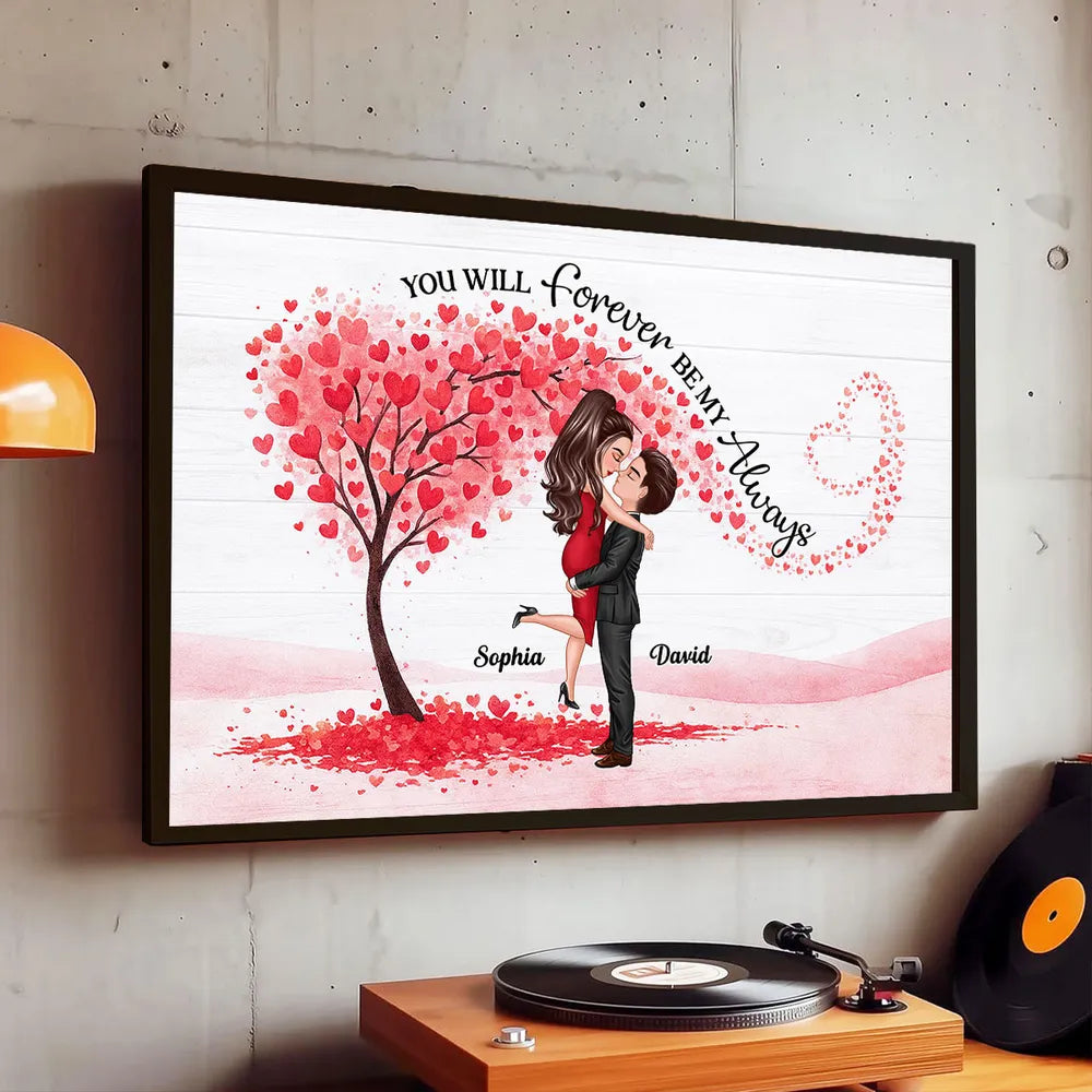 Personalized Couple Hugging Poster with Heart Tree Quote Wall Art Unique Romantic Gift for Wife Husband