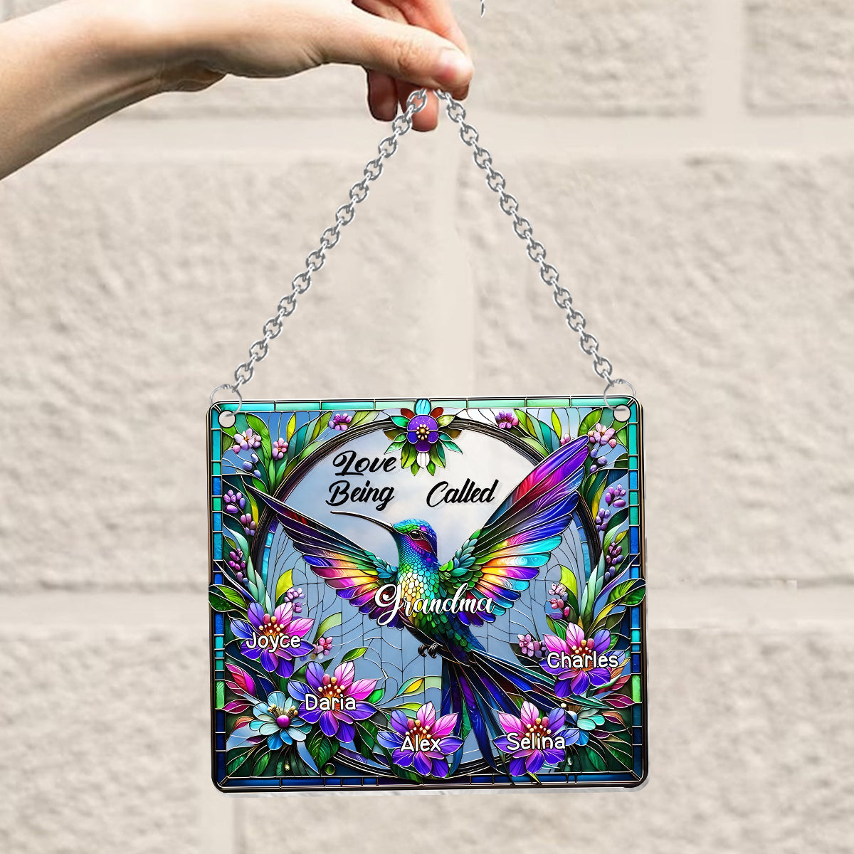 Love Being Called Grandma Hummingbird - Personalized Grandma Window Hanging Suncatcher Ornament