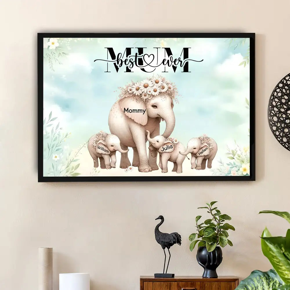 Personalized Mom Elephant Ornament – Custom Car Hanger for Mother