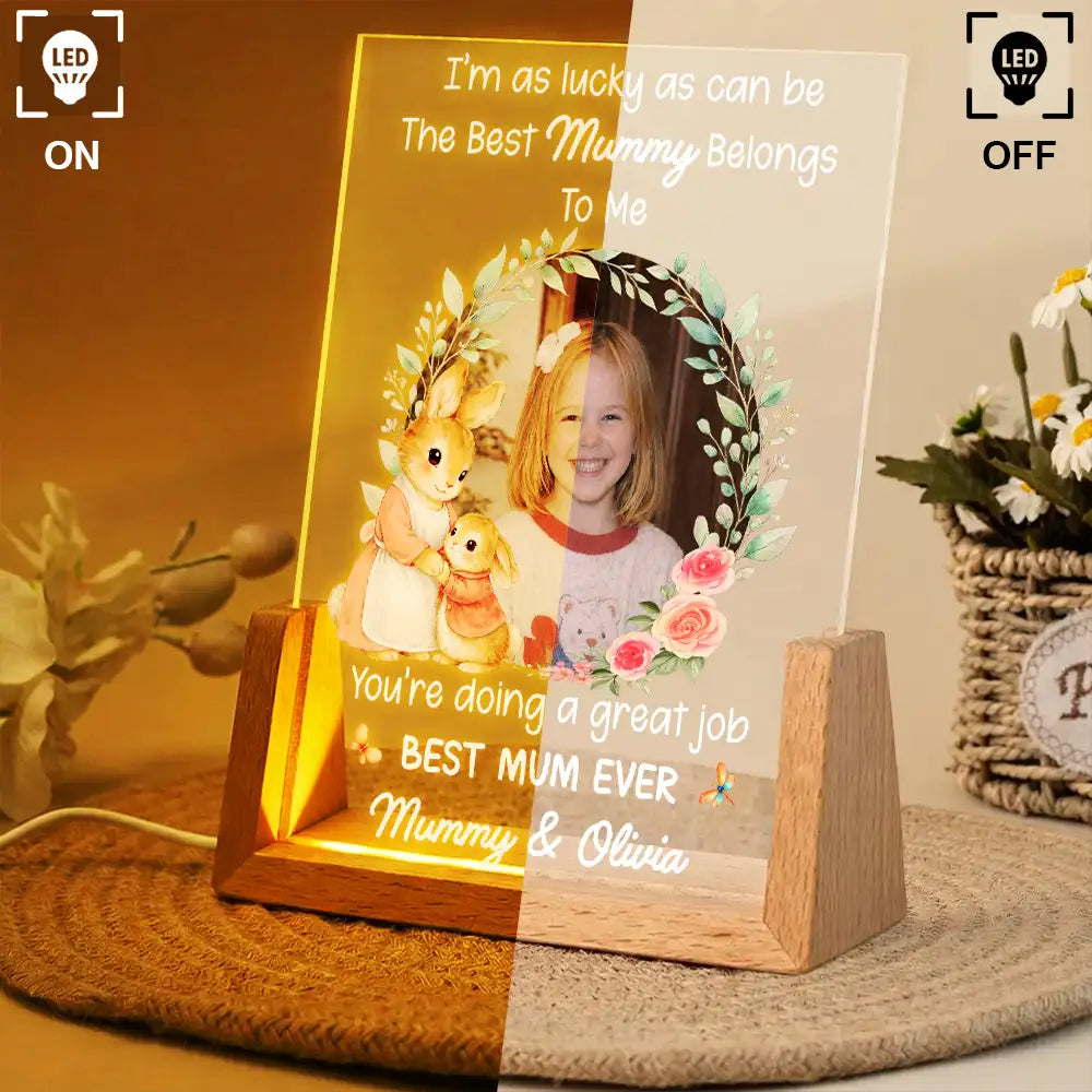 Personalized LED Light Frame With Custom Photo and Mommy Quote, Cozy Bedside Glow, Unique Mother's Day Gift
