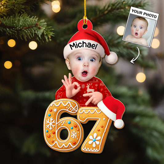 Personalized 67 Meme Wooden Ornament with Your Baby Photo – Funny Christmas Wooden Ornament & Unique Holiday Gift for Family and Friends