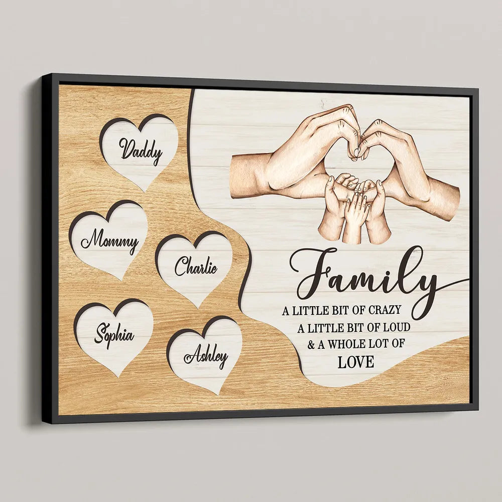 Family A Whole Lot of Love Personalized Poster, Hand-Drawn Hands & Hearts Wall Art, Meaningful Birthday or Housewarming Gift