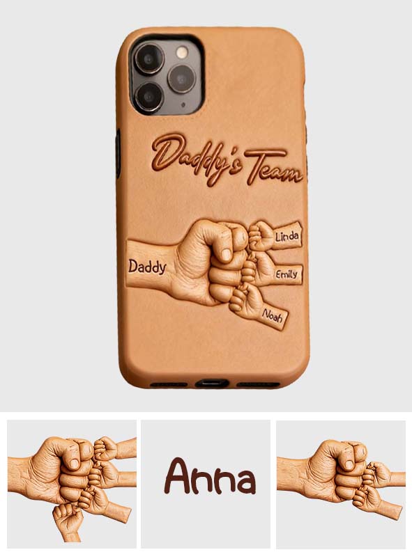 Daddy's Team - Personalized Father 3D Embossed Leather Phone Case