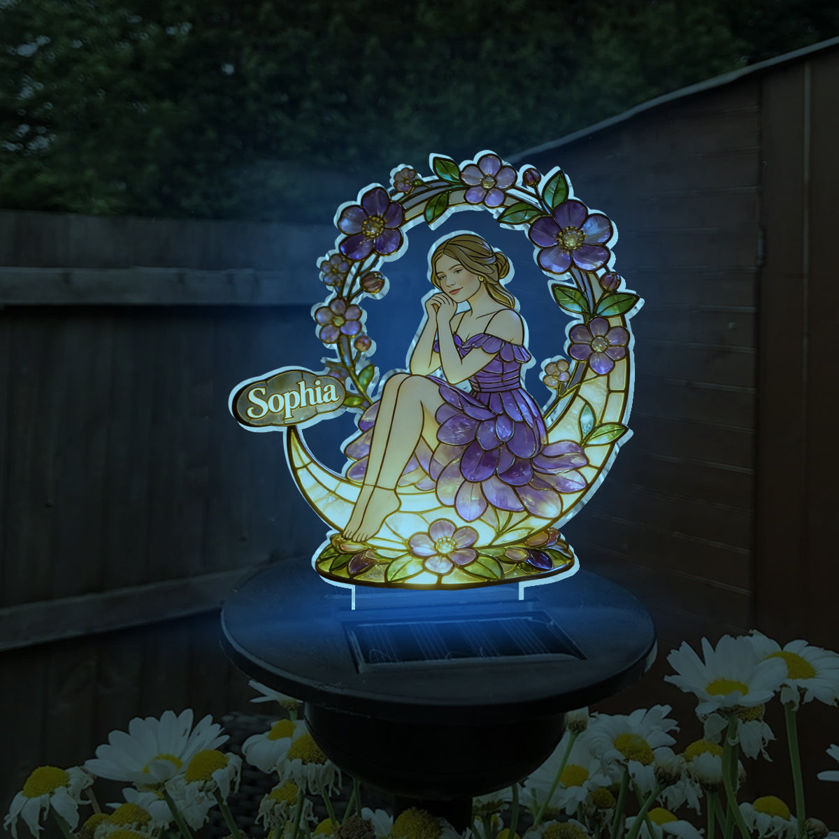 Custom From Photo - Personalized Birth Month Flower Garden Solar Light
