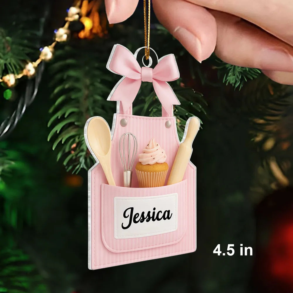 Acrylic Ornament Personalized Sweet Baking Apron with Cupcake Look for Holiday Home Decor, Heartwarming Gift for Her