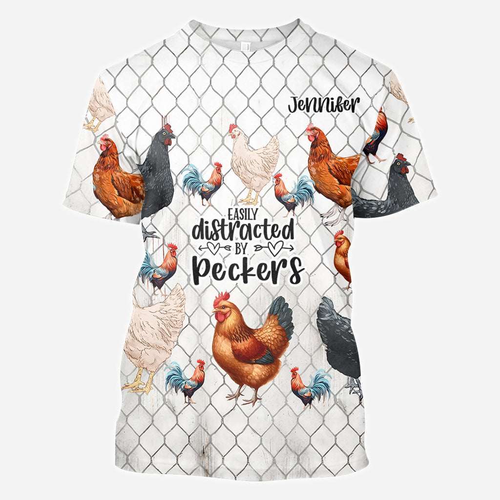 Easily Distracted by Peckers - Personalized Chicken All Over Shirt