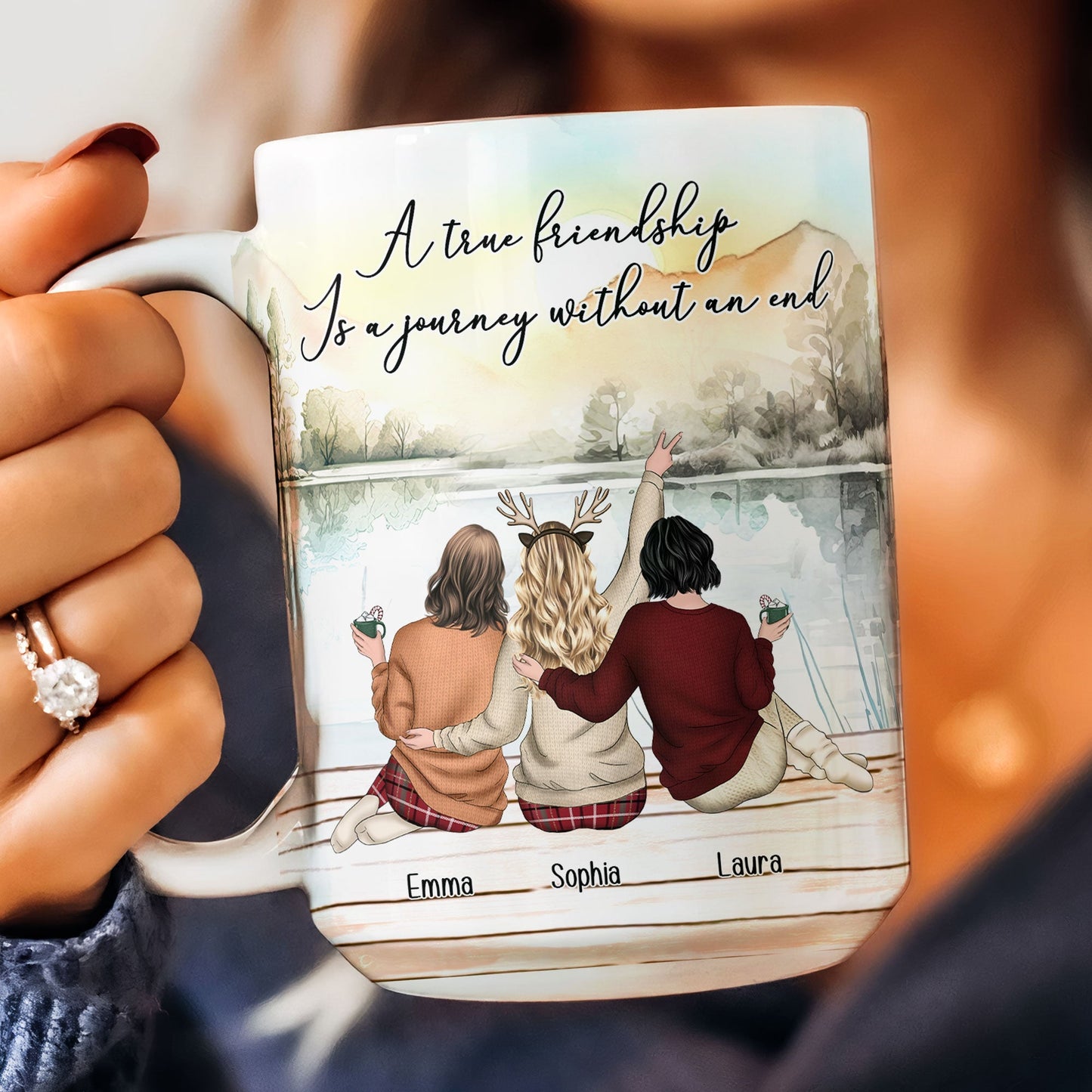 "Personalized 'A true friendship is a journey without an end' Ceramic Mug for Sisters, Customizable"