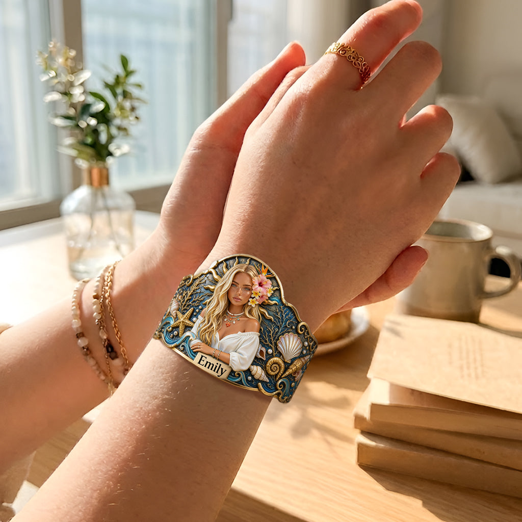Any Photo Summer Gift - Personalized Sea Lover Shaped Cuff Bracelet