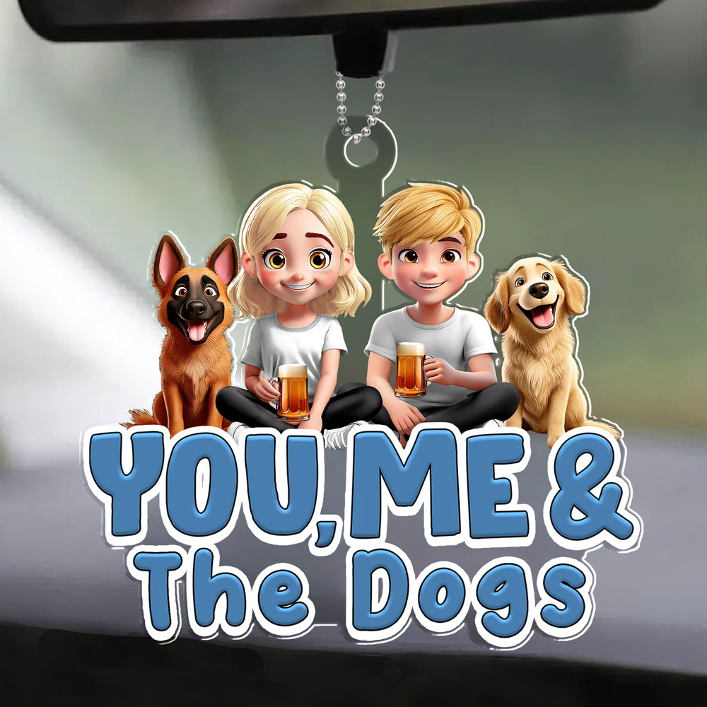 Personalized Acrylic Car Hanger for Couples & Dogs