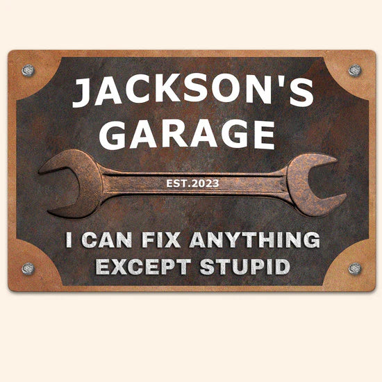 Personalized Rectangular Iron Sign for Dad's Garage, Wrench Design, Funny Quote, Unique Father's Day Gift
