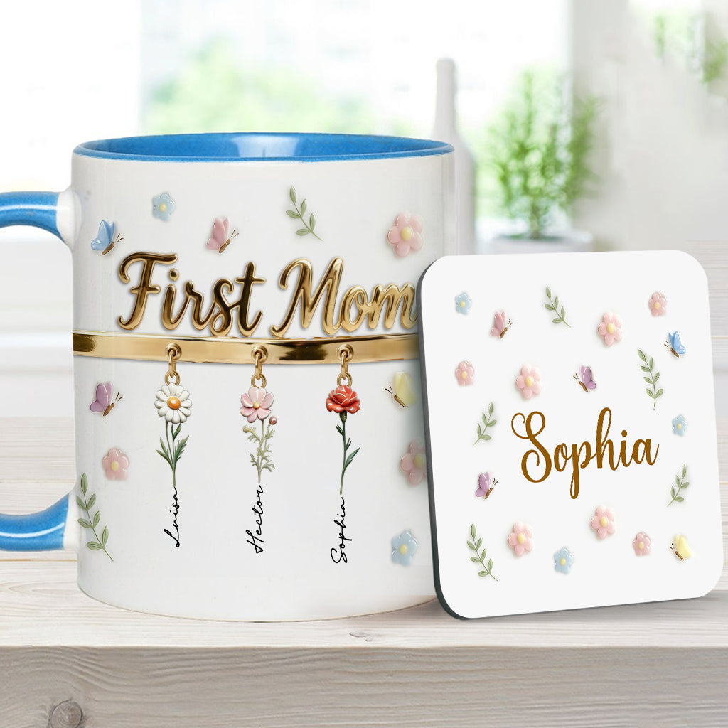First Mom Now Grandma - Personalized Grandma Accent Mug & Coaster