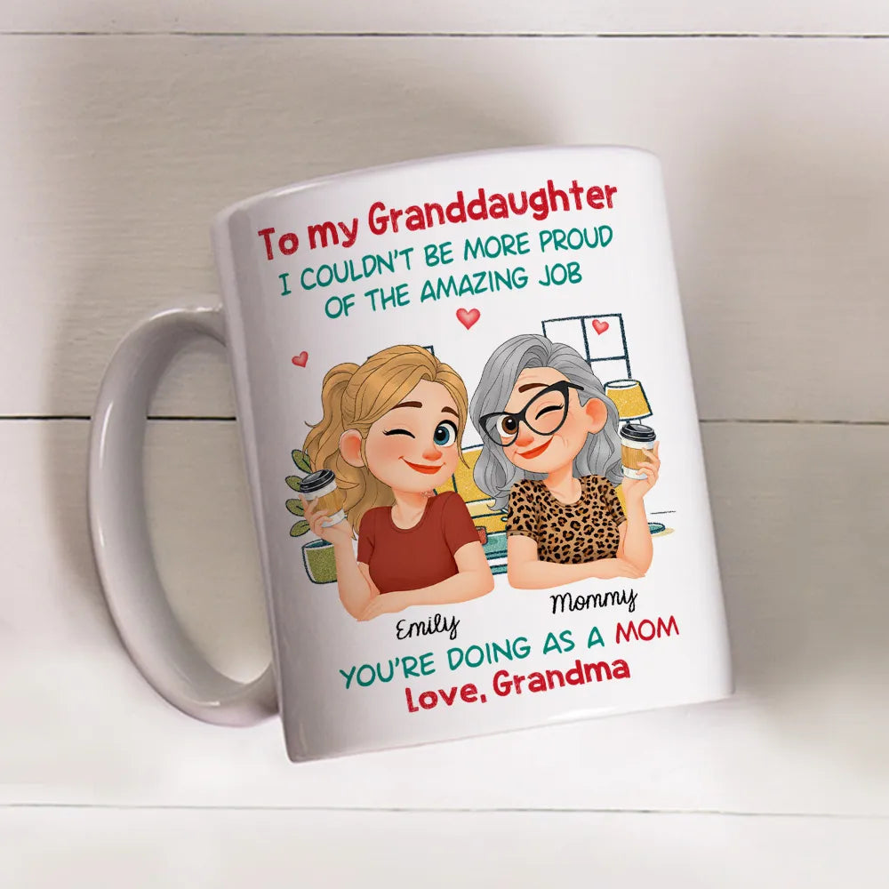 Personalized White Ceramic Mug with Proud Mom to Daughter Quote, Cute Cartoon Coffee Moment, Unique Gift for Mom or Daughter
