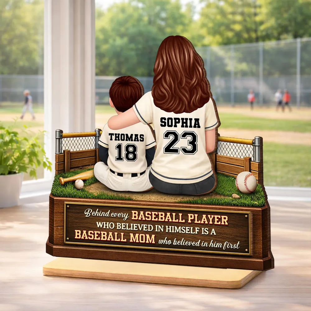 2-Layer Wooden Plaque Personalized Baseball Mom and Player Scene Heartfelt Home Display A Unique Gift for Mother's Day