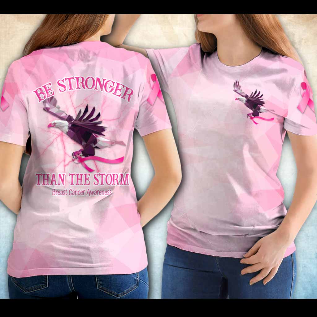 Be Stronger Than The Storm Pink Ribbon Eagle Polygonal - Breast Cancer Awareness All Over T-shirt and Hoodie